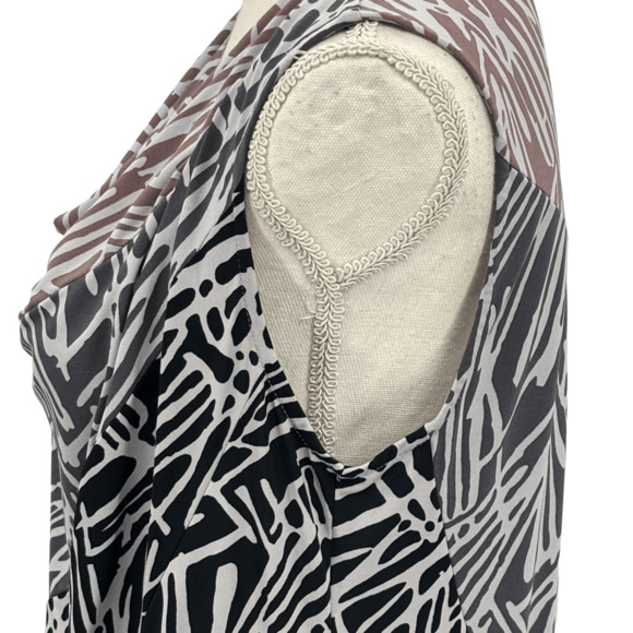 86. BCBG Max Azria Black Comb Geometric Cowl Neck Shift Mini Dress Small - Picture 5 of 11